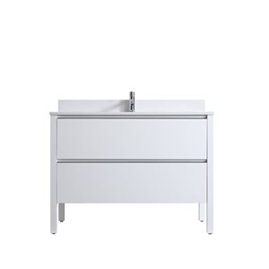 Meuble-lavabo autoportant 48 po blanc brillant Sloane par GEF avec comptoir en quartz blanc massif