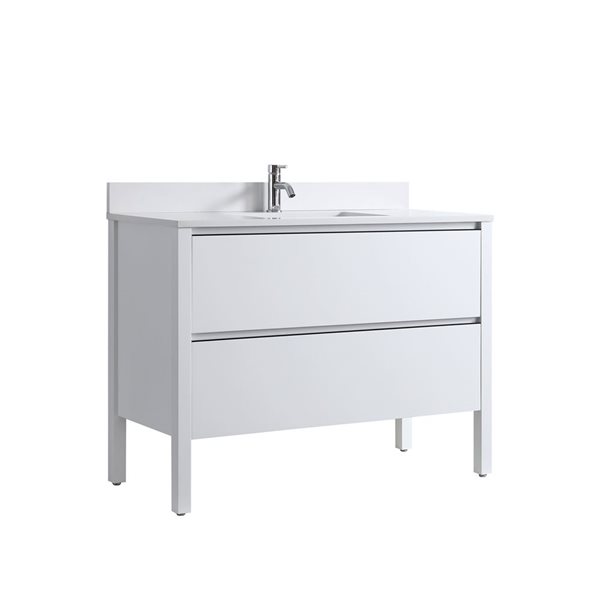 GEF Sloane 48-in Glossy White Freestanding Vanity with Solid White Quartz Top Single Sink