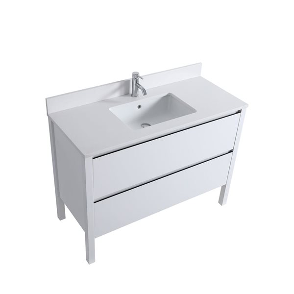 GEF Sloane 48-in Glossy White Freestanding Vanity with Solid White Quartz Top Single Sink