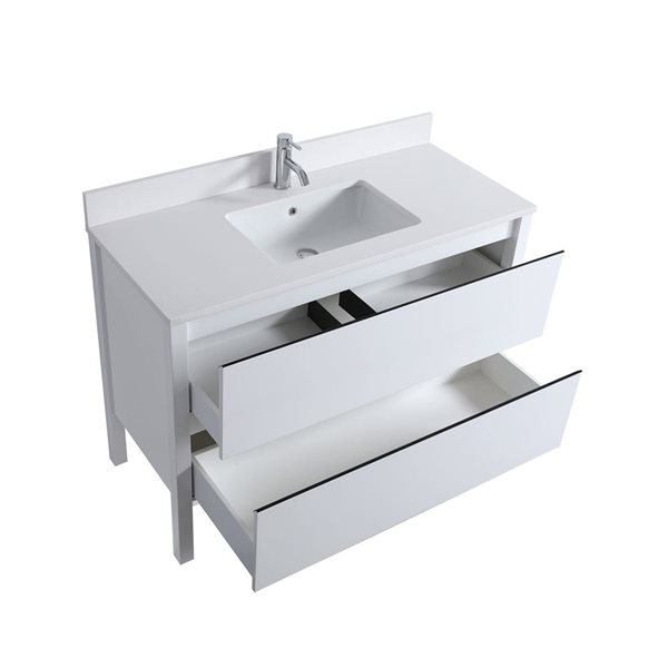 GEF Sloane 48-in Glossy White Freestanding Vanity with Solid White Quartz Top Single Sink