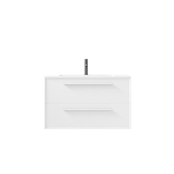 GEF Savoir 36-in White Vanity with Matte White Solid Surface Top Single Sink