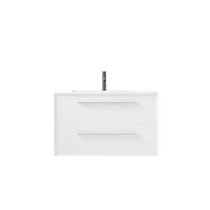 GEF Savoir 36-in White Vanity with Matte White Solid Surface Top Single Sink