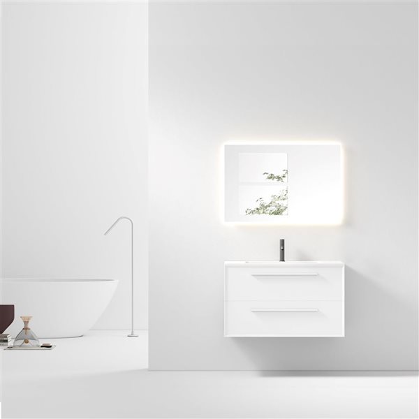 GEF Savoir 36-in White Vanity with Matte White Solid Surface Top Single Sink