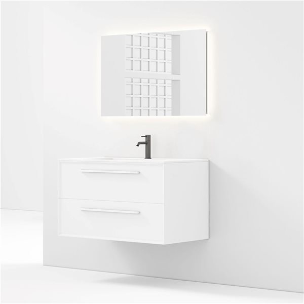 GEF Savoir 36-in White Vanity with Matte White Solid Surface Top Single Sink