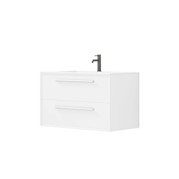 GEF Savoir 36-in White Vanity with Matte White Solid Surface Top Single Sink