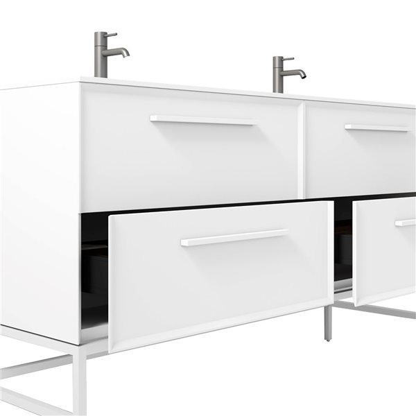 GEF Savoir 60-in WhiteVanity with Matte White Solid Surface Top Double Sink with Leg