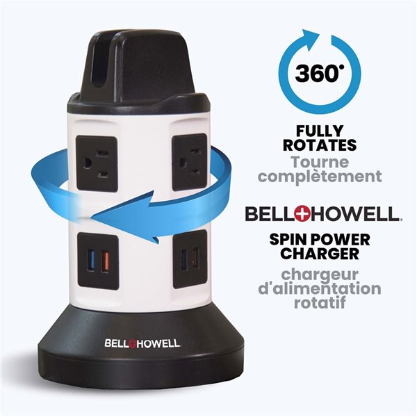 Bell + Howell Spin Power White Rotary 125 V 4-Outlet Charging Station w/ 6 USB Ports