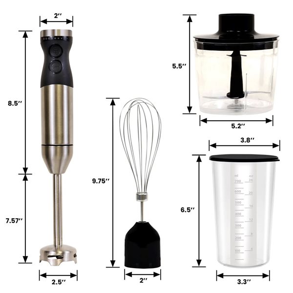 Kenmore 400 W Silver Immersion Hand Blender Set with Food Chopper and Whisk