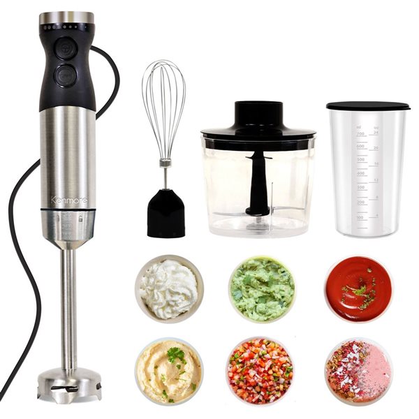 Kenmore 400 W Silver Immersion Hand Blender Set with Food Chopper and Whisk