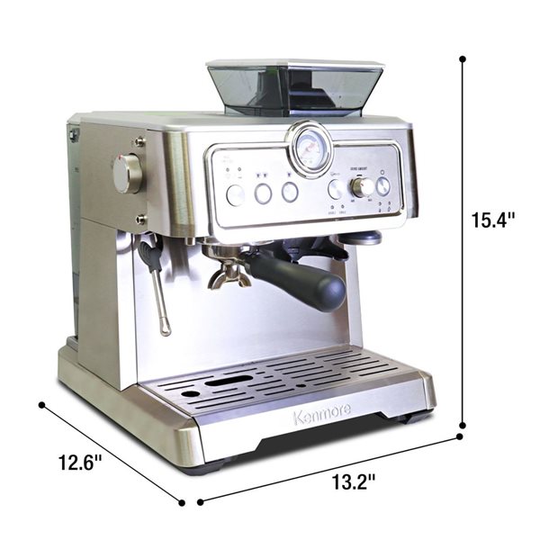 Kenmore Digital Espresso Machine with Grinder and Milk Frother, Stainless Steel