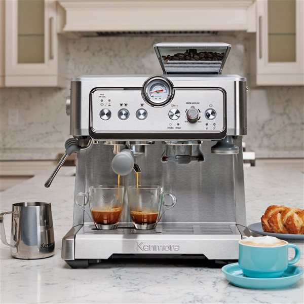 Kenmore Digital Espresso Machine with Grinder and Milk Frother, Stainless Steel