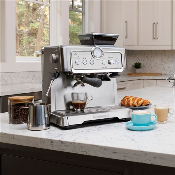 Kenmore Digital Espresso Machine with Grinder and Milk Frother, Stainless Steel