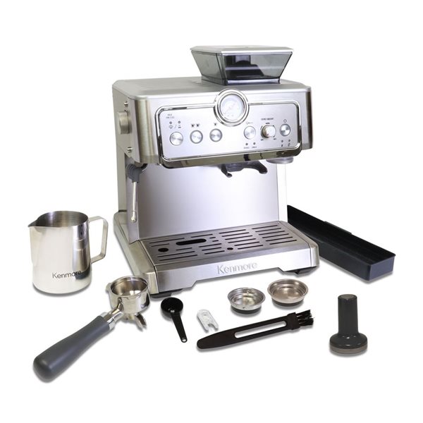 Kenmore Digital Espresso Machine with Grinder and Milk Frother, Stainless Steel