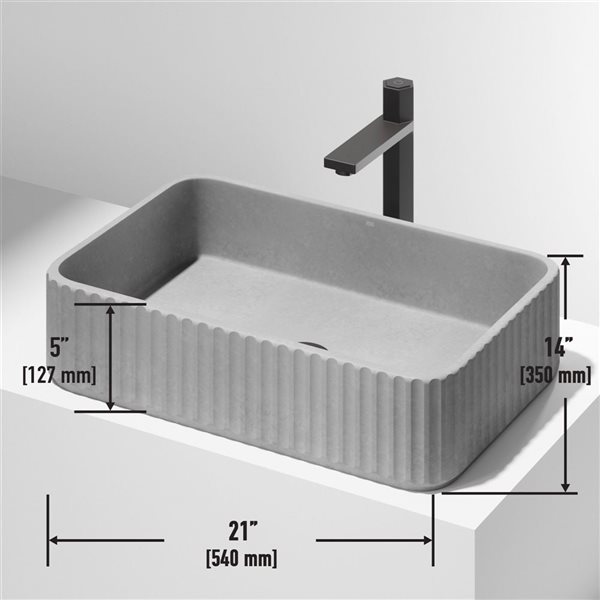 VIGO Windsor 21 L x 14 W x 5-in H Grey Concreto Stone Rectangular Vessel Bathroom Sink