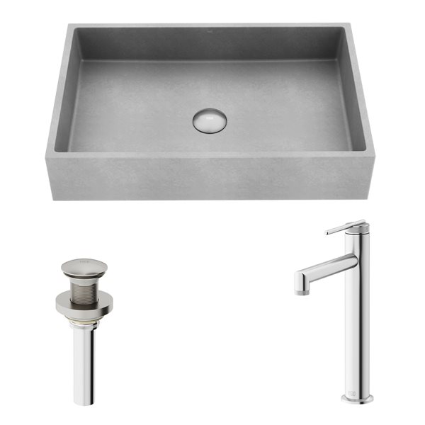 VIGO Orvieto&nbsp;15-in W x&nbsp;24-in L Concreto Stone Grey Rectangle Vessel Bathroom Sink w/ Faucet/Drain - Brushed Nickel