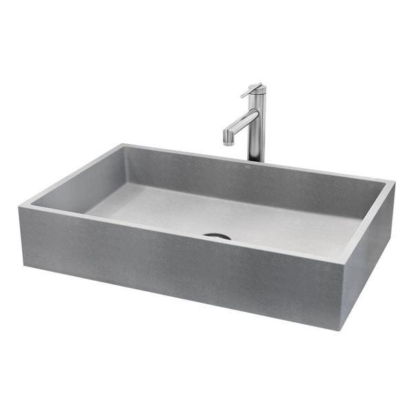 VIGO Orvieto&nbsp;15-in W x&nbsp;24-in L Concreto Stone Grey Rectangle Vessel Bathroom Sink w/ Faucet/Drain - Brushed Nickel