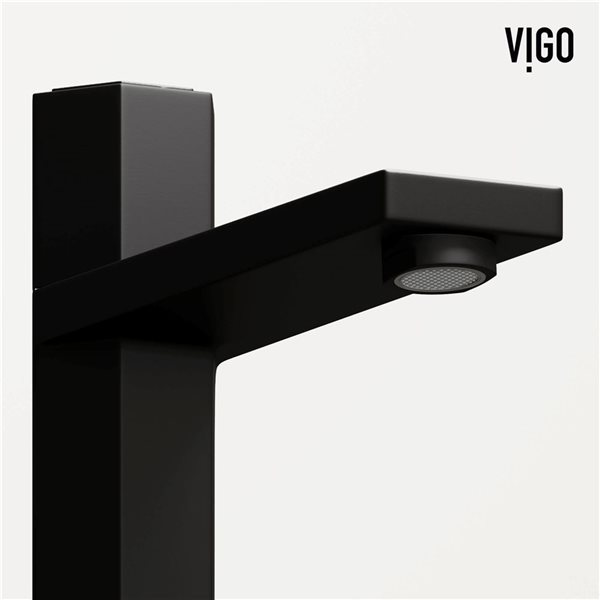 VIGO Nova 14 W x 19 D Grey Concreto Stone Rectangular Vessel Bathroom Sink w/ Nova Black Faucet and Pop-Up