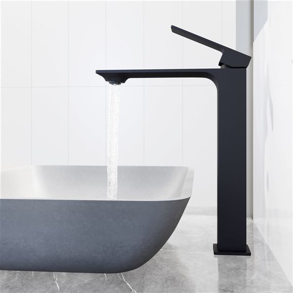 VIGO Dunn&nbsp;12-in W x&nbsp;16-in L Concreto Stone Grey Rectangle Vessel Bathroom Sink w/ Dunn Faucet/Drain - Matte Black