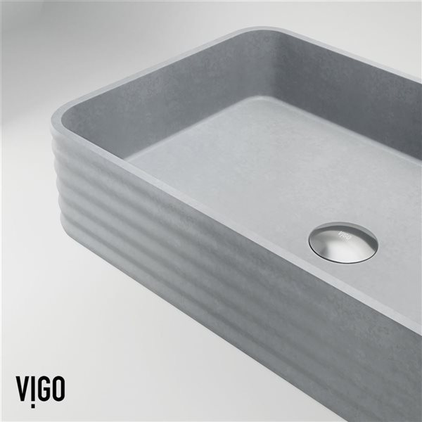 VIGO Cadman 14 W x 21-in D Grey Concreto Stone Rectangular Vessel Bathroom Sink w/ Apollo Nickel Faucet and Pop-Up