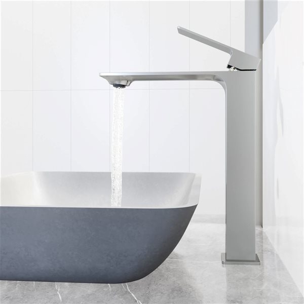 VIGO Dunn 13 W x 18-in D Grey Concreto Stone Rectangular Vessel Bathroom Sink w/ Dunn Chrome Faucet and Pop-Up