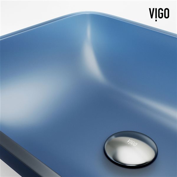 VIGO Sottile 18 L x 13 W x 4-in H Royal Blue Glass Rectangular Vessel Bathroom Sink