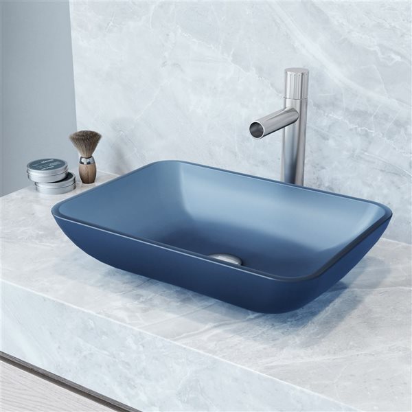 VIGO Sottile 18 L x 13 W x 4-in H Royal Blue Glass Rectangular Vessel Bathroom Sink