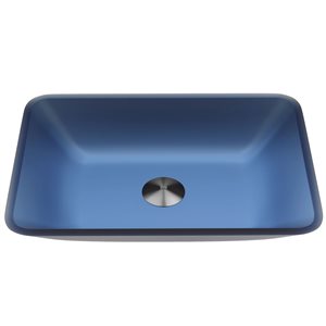 VIGO Sottile 18 L x 13 W x 4-in H Royal Blue Glass Rectangular Vessel Bathroom Sink