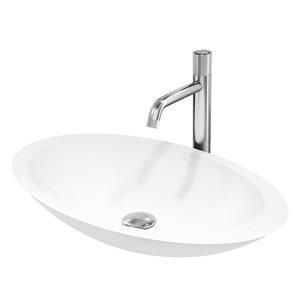 VIGO Wisteria 14 W x 23-in D White Matte Stone Oval Vessel Bathroom Sink w/ Apollo Nickel Faucet and Pop-Up