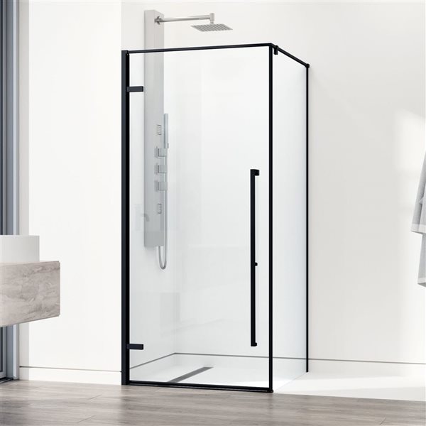 Cabine de douche sans cadre et avec charnière Meridian de 36 po de longueur x 48 po de largeur x 79 po de hauteur en noir mat