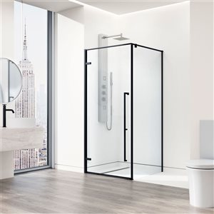 Cabine de douche sans cadre et avec charnière Meridian de 36 po de longueur x 48 po de largeur x 79 po de hauteur en noir mat