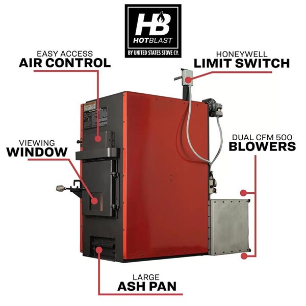 US Stove Company Hot Blast HB1520 Red Wood Furnace RONA