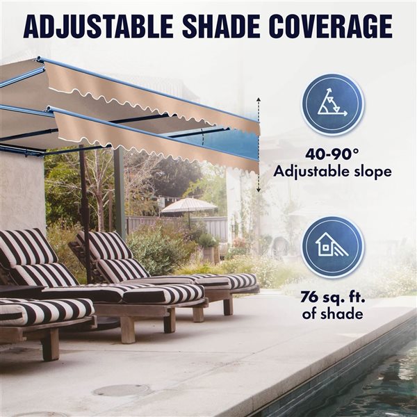 ALEKO 10 x 8-ft Half Cassette Motorized Retractable Dark Grey Frame LED Luxury Patio Awning - Silver Grey Fabric