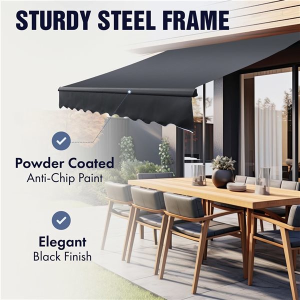 ALEKO 10 x 8-ft Retractable Patio Awning - Black Frame - Silver Grey