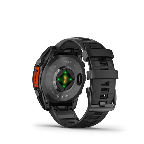 Montre intelligente GPS fēnix 8 Garmin 47 mm à écran AMOLED avec bracelet en silicone noir