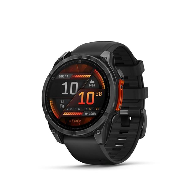 Montre intelligente GPS fēnix 8 Garmin 47 mm à écran AMOLED avec bracelet en silicone noir