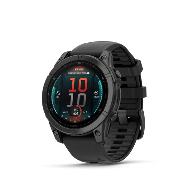 Montre intelligente GPS fēnix E Garmin 47 mm à écran AMOLED avec bracelet en silicone noir