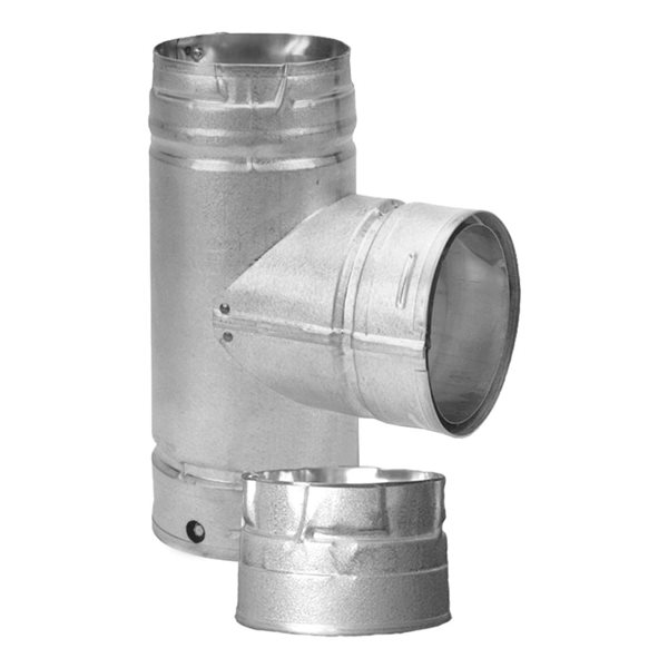 Duravent PelletVent 3-in Galvanized Steel Wood Pellet Stove Duct Tee w/ Clean-Out Cap