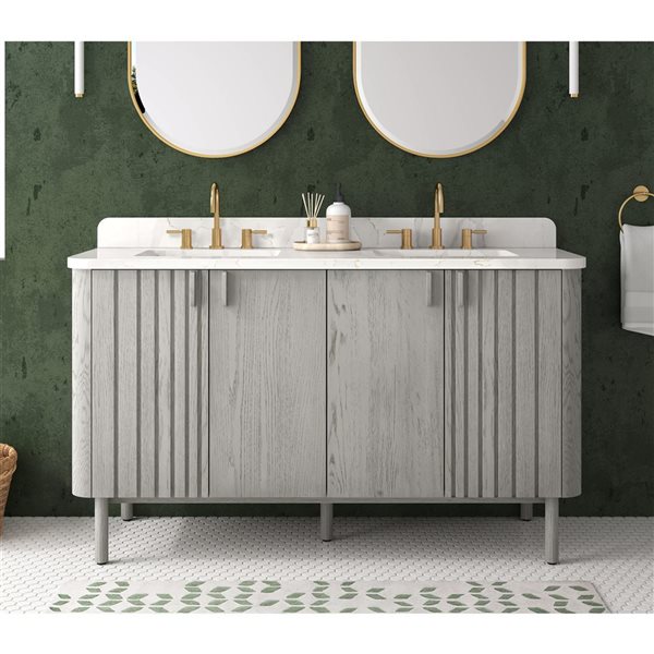 Meuble-lavabo double autoportant Blakely d'Avanity MDF/placage bois chêne gris 60 po pour salle de bains