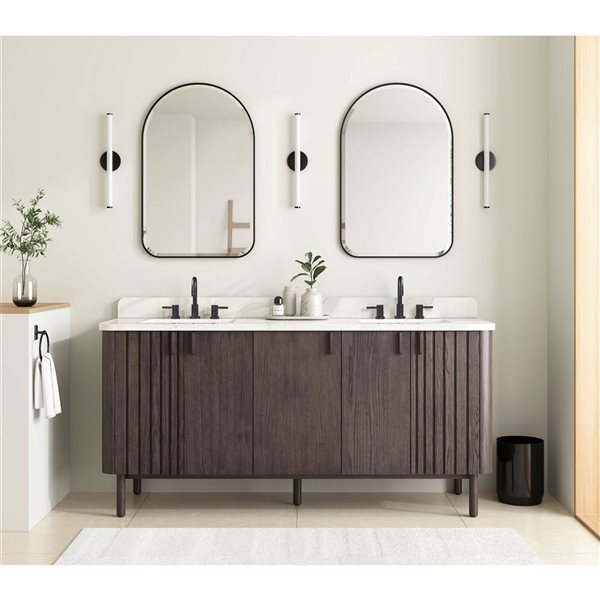 Avanity Blakely 72-in Brown Oak MDF/Wood Veneer Freestanding Double Bathroom Vanity Cabinet