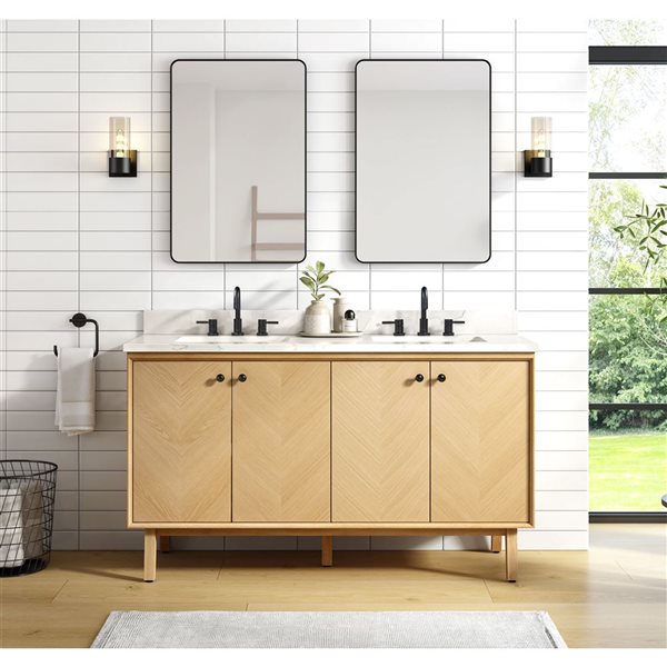 Meuble-lavabo double autoportant Adele d'Avanity MDF/placage bois chêne naturel 60 po pour salle de bains