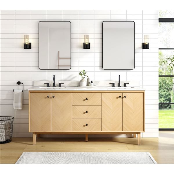 Meuble-lavabo double autoportant Adele d'Avanity MDF/placage bois chêne naturel 72 po pour salle de bains