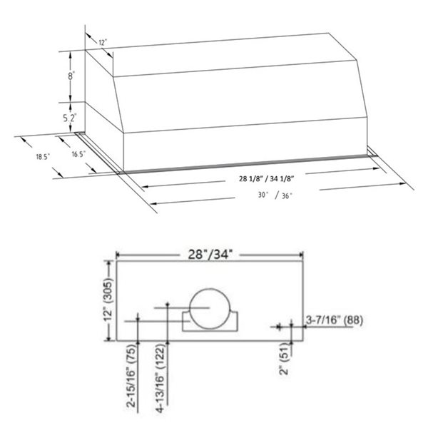 Caloric 28-in 600 CFM 3-Speed LED Pro Range Hood Insert with Push-Button Controls - Stainless Steel