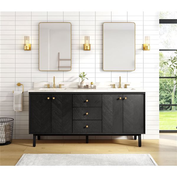 Avanity Adele 72-in Black Oak MDF/Wood Veneer Freestanding Double Bathroom Vanity Cabinet