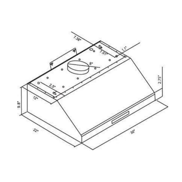 Hotte sous-armoire à DEL Caloric Pro 30 po 900 pi³/min 4 vitesses avec télécommande, acier inoxydable