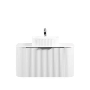 GEF Mona 36-in W Matte White Single Sink Wall Mount Curved Fluted Vanity w/ White Granite Top