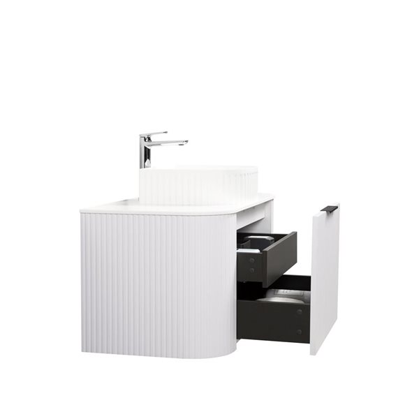 GEF Mona 36-in W Matte White Single Sink Wall Mount Curved Fluted Vanity w/ White Granite Top