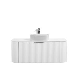 GEF Mona 48-in W Matte White Single Sink Wall Mount Curved Fluted Vanity w/ White Granite Top