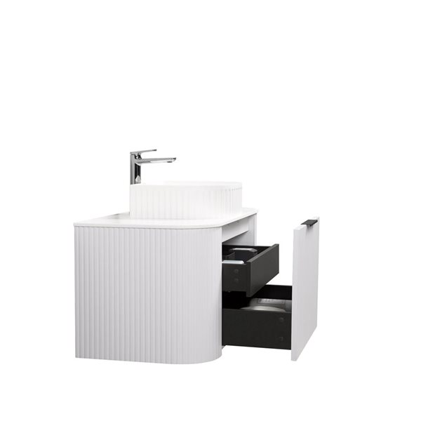 GEF Mona 48-in W Matte White Single Sink Wall Mount Curved Fluted Vanity w/ White Granite Top