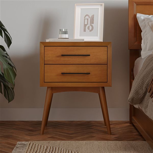 AFI Pasadena Light Brown 2-Drawer Solid Wood Nightstand