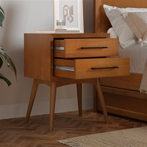 AFI Pasadena Light Brown 2-Drawer Solid Wood Nightstand